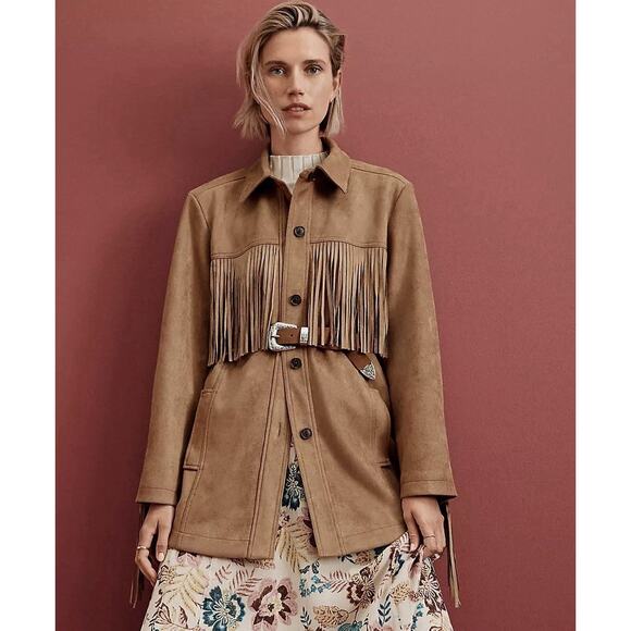 NWT Loft Faux Suede Fringe Jacket Western Boho Festival Chic Sz XS (Runs Big) - Picture 2 of 4